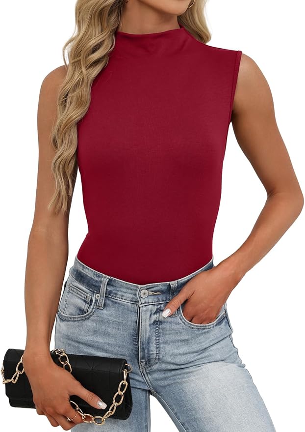 JUSTFASHIONNOW Womens Sleeveless Mock Turtleneck Tank Tops Stretchy Fitted Basic Casual Layer Shirts