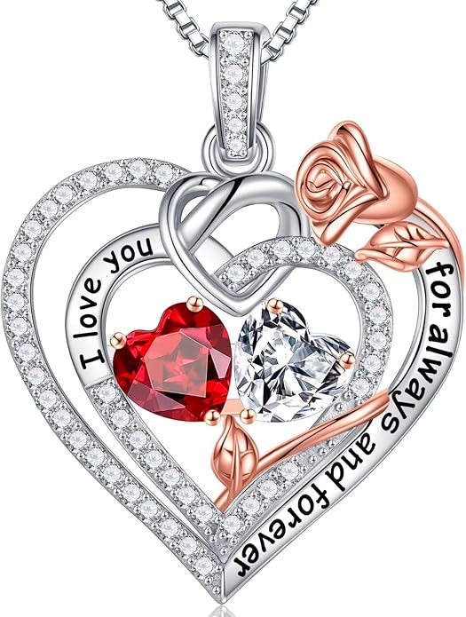 Iefil Valentines Day Gifts for Her - 925 Sterling Silver Double Birthstone Necklace, Anniversary Birthday Gifts for Women, Jewelry Gift for Wife Girlfriend Mom Her