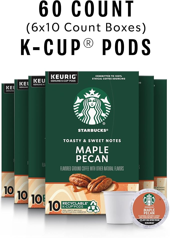 Starbucks K-Cup Coffee Pods, Flavored Hot or Iced Coffee, Maple Pecan, 60 Keurig Pods