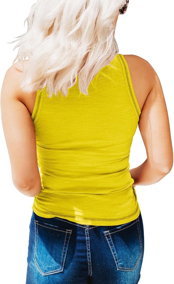 KINLONSAIR Women's Sleeveless Henley Tank Tops Ribbed V Neck Button Down T Shirts Summer Slim Fit Tee Tops