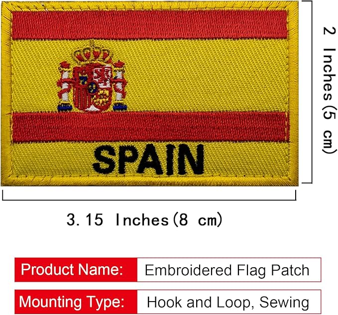 EmWoot 2PCS Spain Flag Patch Embroidered Morale Patch Military Tactical Patches Hook and Loop(02)