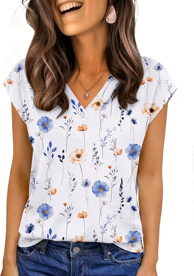 Zeagoo Womens Tops Cap Short Sleeve Textured Blouse V Neck Summer Spring Shirts Business Casual Outfits