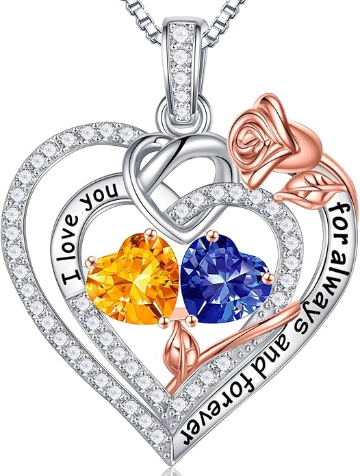 Iefil Valentines Day Gifts for Her - 925 Sterling Silver Double Birthstone Necklace, Anniversary Birthday Gifts for Women, Jewelry Gift for Wife Girlfriend Mom Her