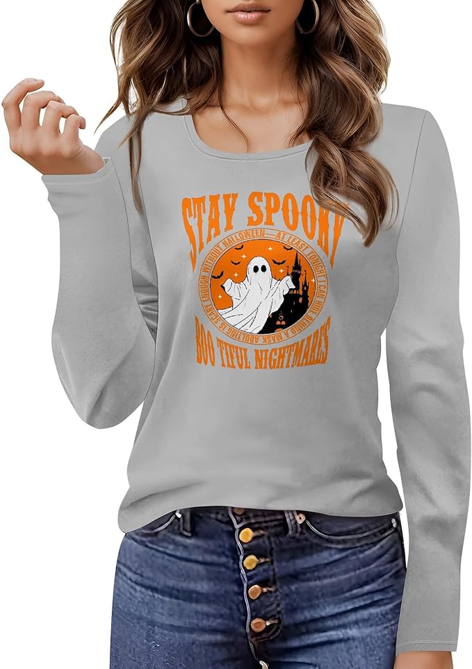 domirica Halloween Sweatshirts For Women Cute Pullover Fall Long Sleeve Pullover U-Neck Halloween Crazy Party Club Clothes