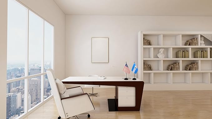 USA American & Argentina Argentinian Desk Flags, US Argentina Table Flag, Small Mini American & Argentinian Twin Table Office Flag, Miniature Argentinian and US Desktop Flag With 13" Solid Black Pole, Black Base