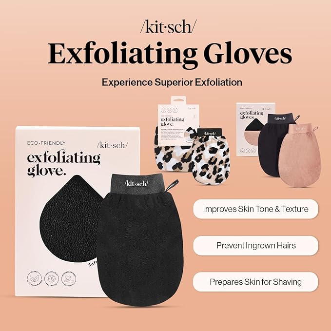 Kitsch Exfoliating Glove – Korean Exfoliating Mitt & Deep Exfoliating Body Scrubber for Shower, Bath | Body Exfoliator, Dead Skin Remover | Skin Care for Smooth, Renewed Skin - 1pc, Black