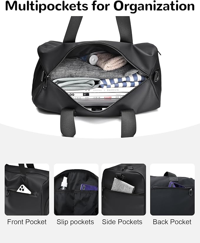 18L Waterproof Gym Duffel Bag with Shoe Compartment & Wet Pocket for Men Women, Small Personal Item Travel Bag, Black