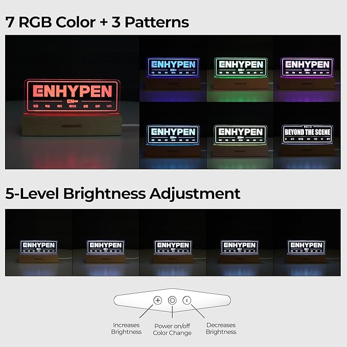 MEMELIGHT En.hypen Night Light, Kpop Merchandise, Korean Idol Lamp for Engene, 7RGB Color, Dimmer, 8.3 x 4.2 x 1.7