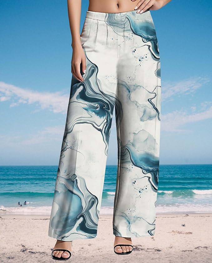 Womens Boho Pants Casual Oversize High Waisted Wide Leg Trousers Pattern Printed Ourdoors Pant for 2025 Summer