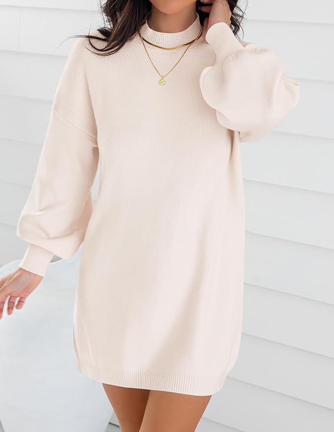 ZESICA Women's 2026 Fall Turtleneck Sweater Dress Oversized Long Lantern Sleeve Casual Knit Pullover Mini Dresses