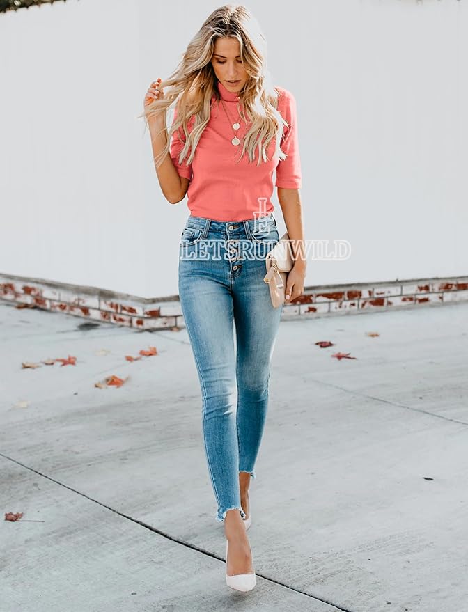 LETSRUNWILD Business Casual Tops for Women Dressy Cute Tops Mock Turtleneck Tshirts Shirts