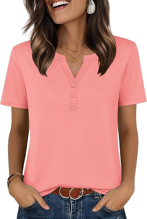 Zeagoo Womens Summer Tops V Neck Short Sleeve Shirts Dressy Casual Blouse Spring Vacation Tshirts Clothes
