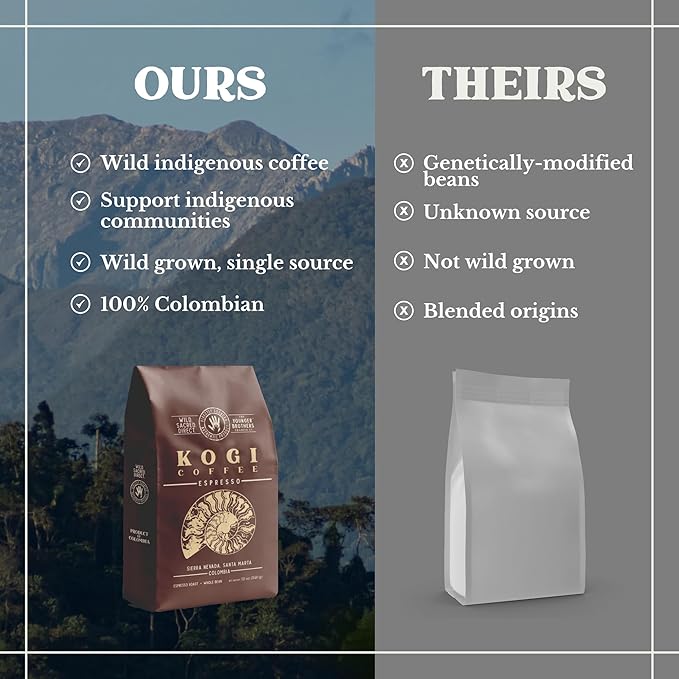 The Younger Brothers Trading Co. Kogi Coffee | Indigenous Wild Grown Whole Bean | Ethically Sourced Single Origin Colombian Coffee | Kogi Espresso Roast | (12oz Bag)