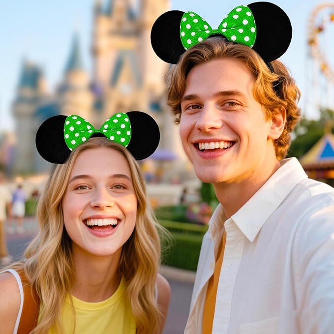 MADO 2 pack mouse ears headbands for adults women little girls boys (green, onesize)
