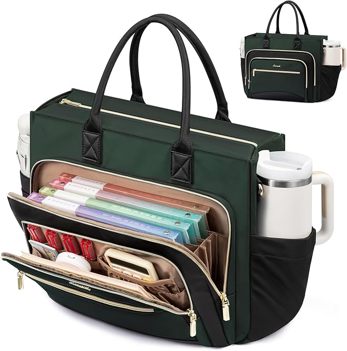 LOVEVOOK Teacher Tote Bag for Women,Laptop bag with Large Cup Holder,Work bag with Accordion File Organizer Pocket,Multi-Pockets Professional Diaper Bag Nurse Bag,Handbag Purse for Work,College,Daily