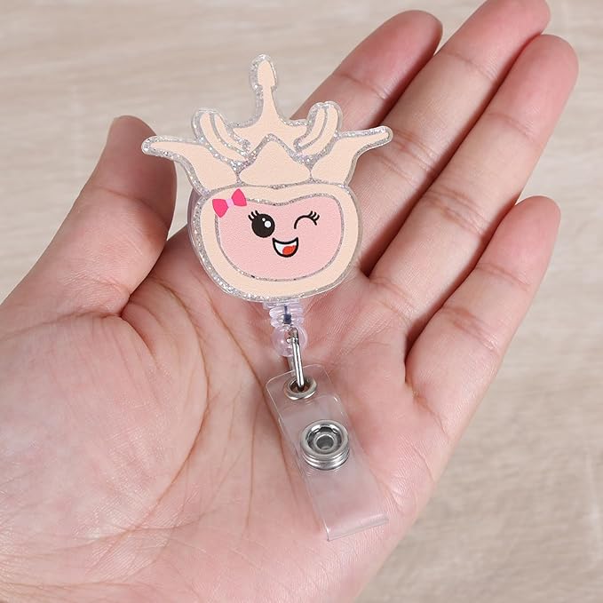 Vertebrae Funny Badge Reel, Cute Retractable ID Card Anatomy Lumbar Badge Holder, Name Tag Work Badge Clip for Chiropractor RN LPN CNA MA ER Night Shift Nurse Nursing Student Doctor, Nurse Gifts