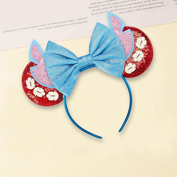 Sequin Mouse Ears Headbands for Women Girls Boys, Glitter Bows Headband for Kids Adults Birthday Party Costume Halloween