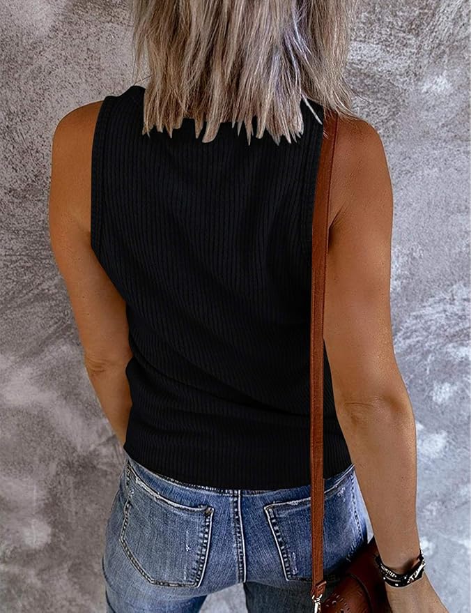 MEROKEETY Women's 2026 Summer Sleeveless Tank Tops V Neck Ribbed Dressy Casual Henley Shirts Button Loose Cami Tees