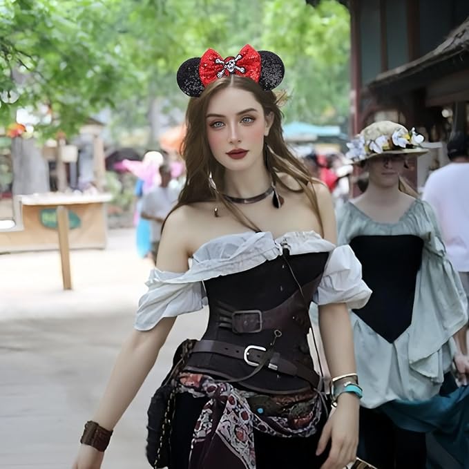 ETLUK Pirate Headband, Mouse Ears with Sequin Bow for Women Boys Girls, Womens Pirate Costume for Cosplay Accessories Party Decorations