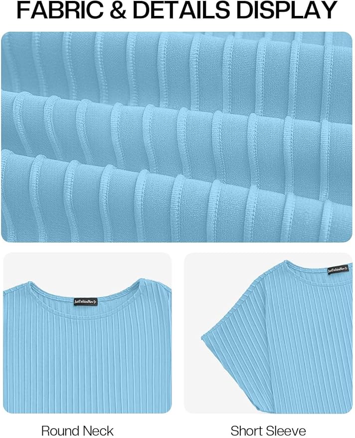 JUSTFASHIONNOW Womens Short Sleeve Blouses Business Casual Tops Crew Neck Basic Tees Textured Work Shirts Cute Office Outfits