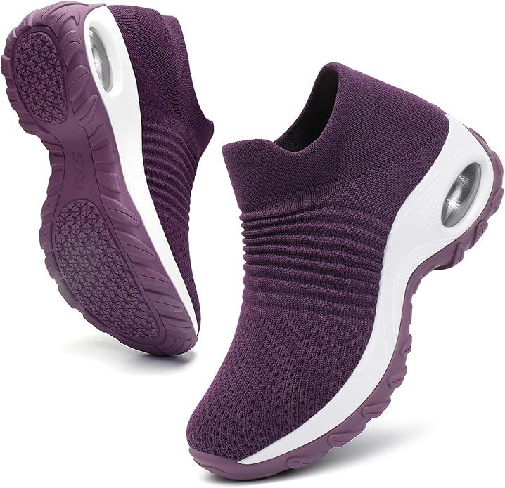 HKR Women's Walking Shoes Arch Support Non Slip Work Shoes Breathable Knit Upper Lightweight for Plantar Fasciitis