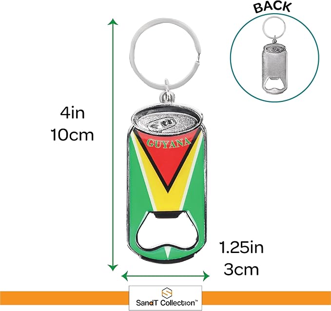 SandT Collection - Guyana Metal Beer Bottle Opener Keychain Set of 3 Cans