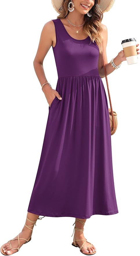 WNEEDU Women's Summer Maxi Dress 2026 Casual Sleeveless Hawaiian Sundress Tropical Long Dress Beach Vacation Outfit