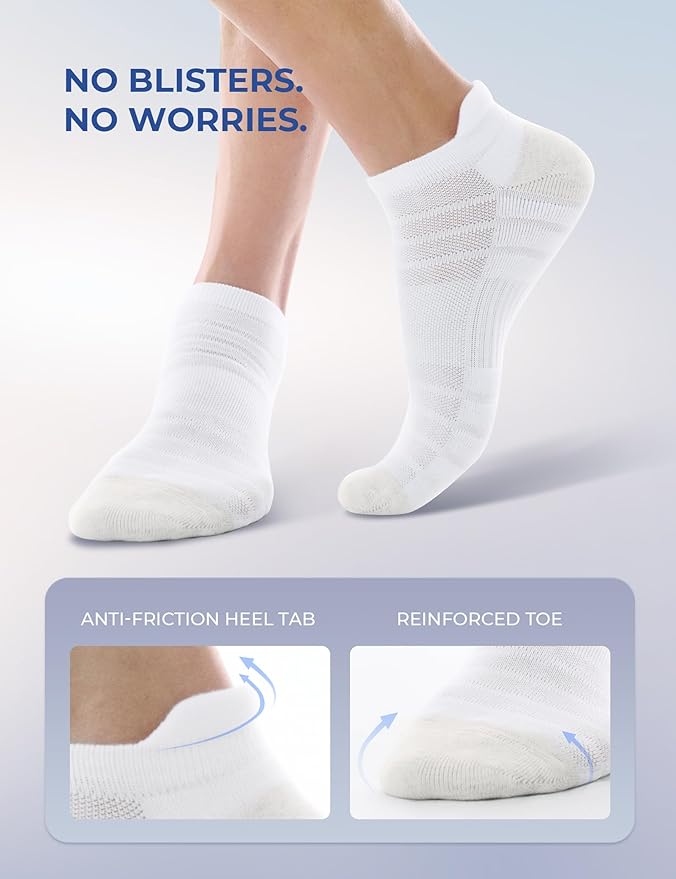 CS CELERSPORT 6 Pack Athletic Running Ankle Socks, Cotton Low Cut Cushioned Anti-Blister Tab Sports Socks Men Women