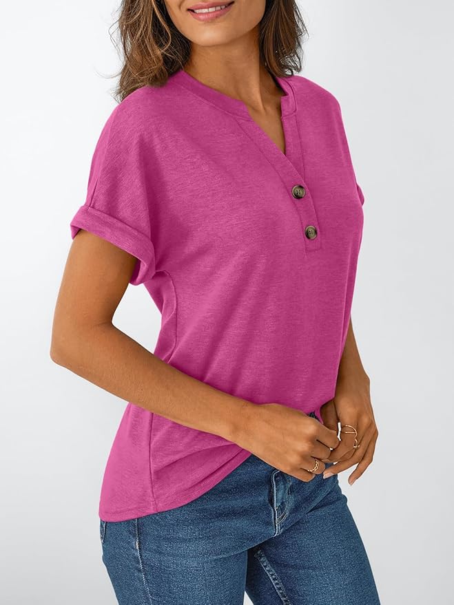 AUTOMET Women's Short Sleeve Shirts Henley Dressy Casual Summer Tops 2026 Spring Fashion Trendy Cute T-Shirts