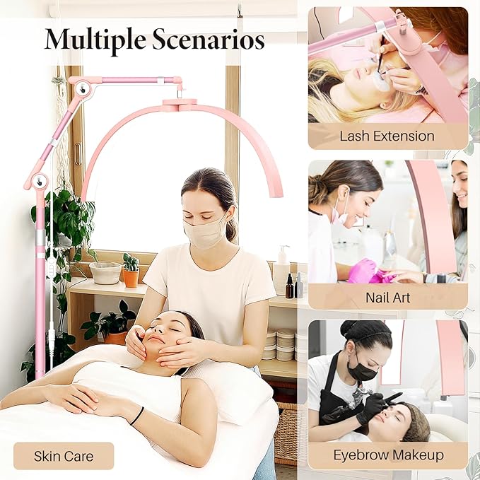 LIONVISON Half Moon Lash Lighting: LED Lash Lamp for Eyelash - 2nd Adjustable Brightness Warm to Cool Esthetician Light for Lash Artist Tattoo Salon