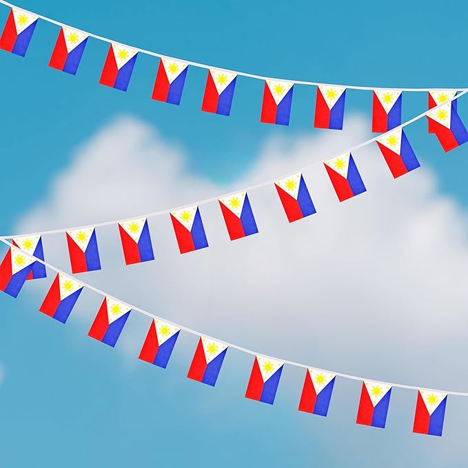 Yamiuo 100 Ft Philippine String Flag - 76 Pcs Mini Banner Flags for Sports, Bars, School Festivals & Parties