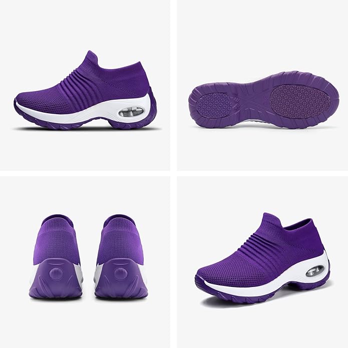 HKR Women's Walking Shoes Arch Support Non Slip Work Shoes Breathable Knit Upper Lightweight for Plantar Fasciitis