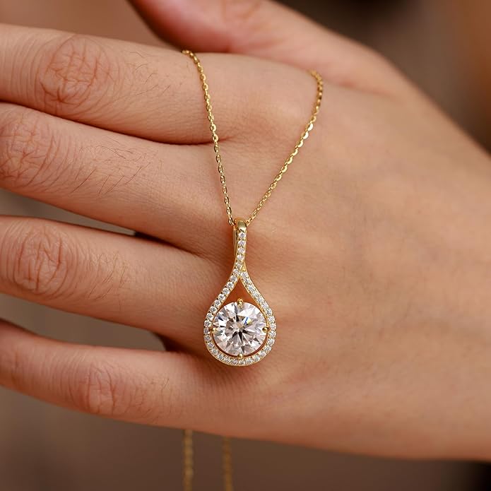 E-EMERMAKING Moissanite Necklace Gift for Women, 925 Sterling Silver 18K White/Yellow Gold Plated 0.5-6.0CT Moissanite Pendant for Her, Anniversary Day, Birthday, Wedding - to My Wife, Mom