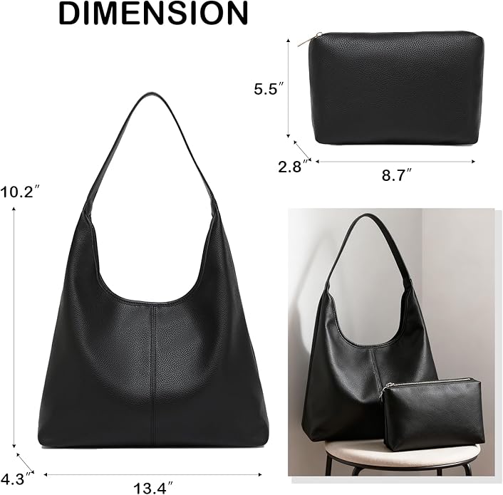 Hobo Bag for Women, Easygoing Soft Vegan Leather Shoulder Handbag Tote Purse, Spacious Work Tote, Crossbody Bag for Daily Use