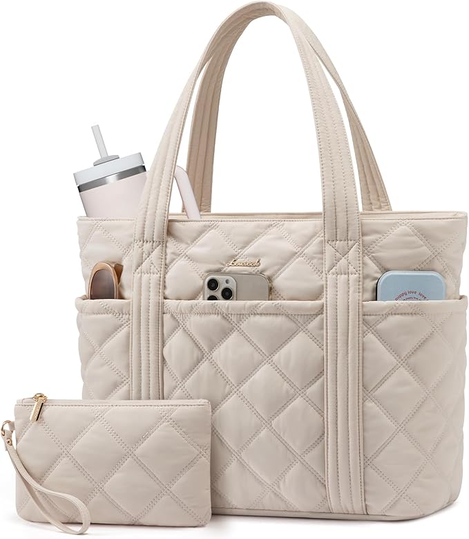 LOVEVOOK Puffer Tote Bag for Women, Puffy Work Handbag, Travel Shoulder Carry On Bag with Zipper for Teacher Nurse Gym