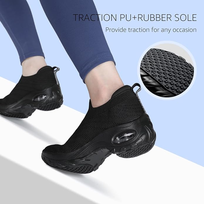 HKR Women's Walking Shoes Arch Support Non Slip Work Shoes Breathable Knit Upper Lightweight for Plantar Fasciitis
