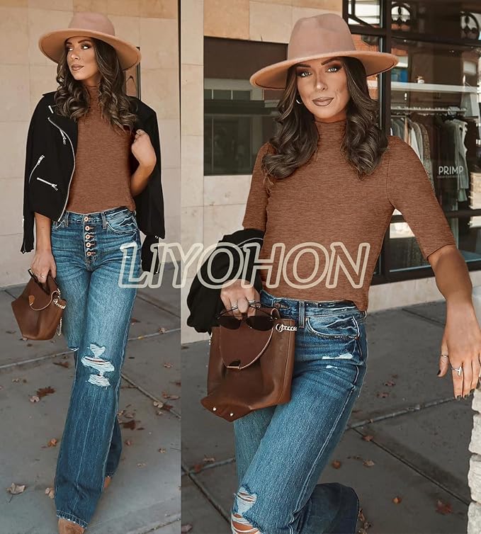 LIYOHON Womens Tops Dressy Casual Mock Turtleneck Business Short Sleeve T Shirts Going Out Tops 2026