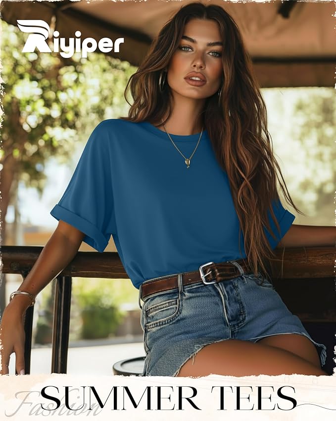 Riyiper 3 Pack Women's Oversized T-Shirt Half Sleeve Summer Tees Casual Loose Fit Crew Neck Basic Tops