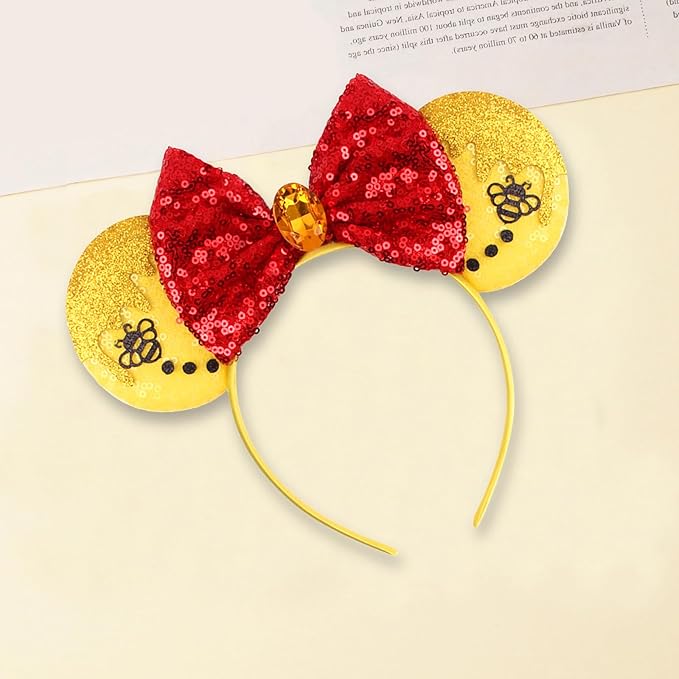 Sequin Mouse Ears Headbands for Women Girls Boys, Glitter Bows Headband for Kids Adults Birthday Party Costume Halloween