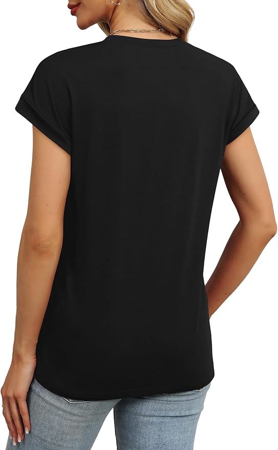 WEESO Womens Summer Tops Trendy 2026 Cap Sleeve T Shirts Crew Neck Pleated Front Beach Vacation Clothes Fashion