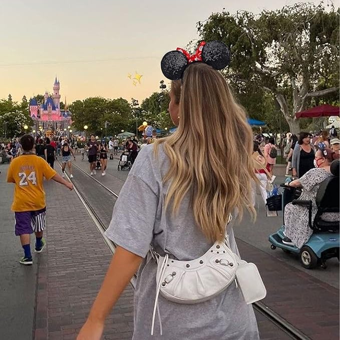 YUNISS Handmade Sparkly Mouse Ears Headband for Adults & Kids | Upgraded Wide Band |Velvet Non-Slip Band, All-Day Comfort