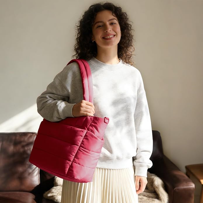 Tote Bag for Women Puffer Tote Bag Large Nurse Bags Shoulder Handbag with Zipper for Work Travel