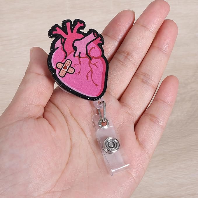 Cute Cardiac Nurse Badge Reel, Funny Heart Retractable ID Card Medical Badge Holder, Name Tag Badge Clip for RN CNA MA ICU/CCU CCM CTS Card Critical Care Nurse Nursing Cardiologist Doctor Student