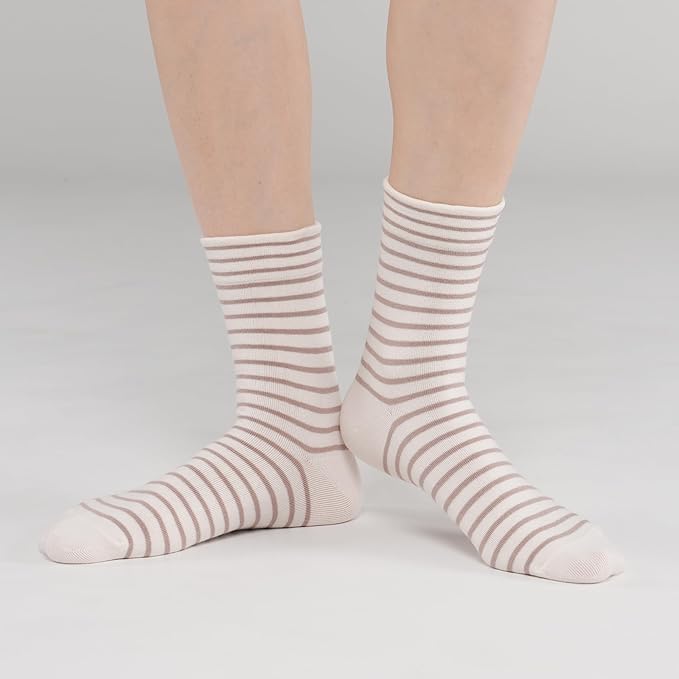 Kikiya Women's Cotton Crew Socks - Cute Flower Graphic Polka Dot Striped Heart Patterned - Ladies Girls Casual Socks Size 6-8