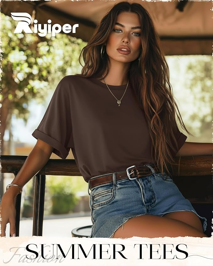Riyiper 3 Pack Women's Oversized T-Shirt Half Sleeve Summer Tees Casual Loose Fit Crew Neck Basic Tops