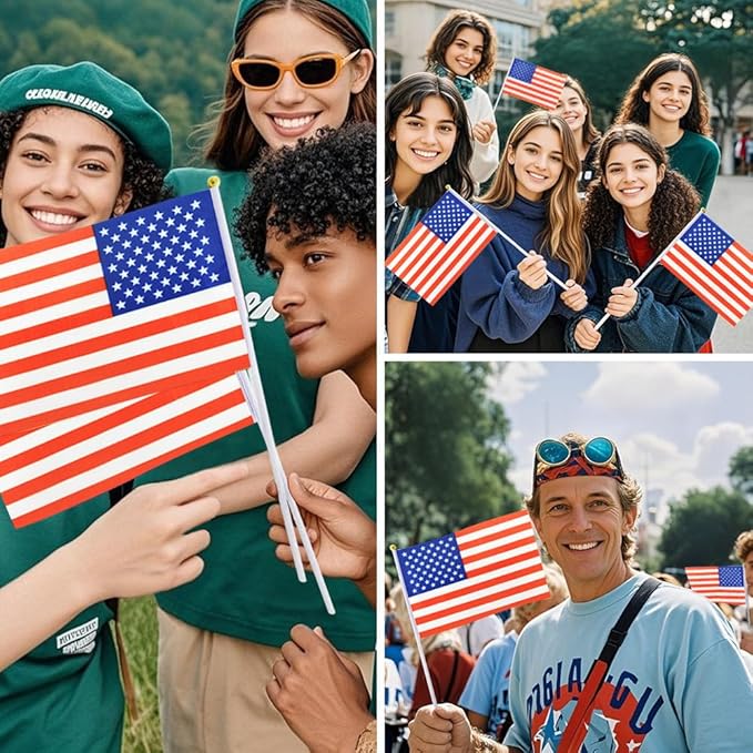 20 Pack Small American Flags on Stick Mini Handheld USA Flag for Parades, 4th of July, Memorial Day, and Patriotic Events 5x8 Inch Durable Weather-Resistant Flags with 12 Inch Sticks(USA)