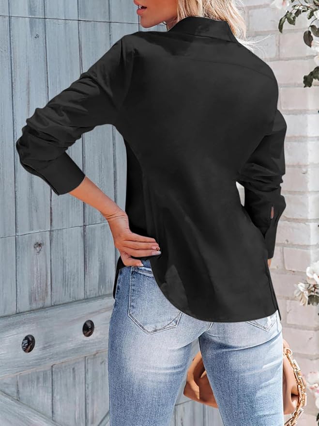 siliteelon Women's Button Down Shirts Long Sleeve Dress Shirts Wrinkle Free Collared Work Office Solid Blouses Corset Tops