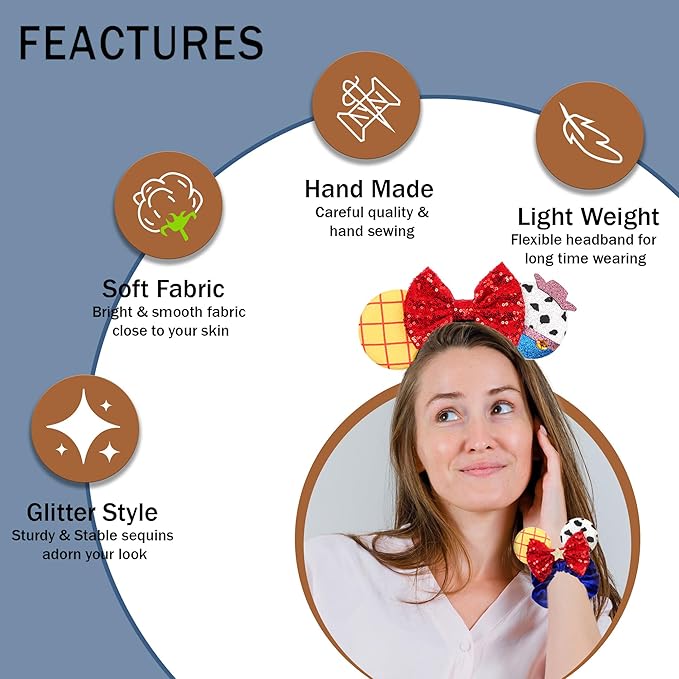 zhezesmila Toy Story Mic Ears Headband Toy Inspired Mouse Ears Scrunchies for Women Hair Accessories Cosplay Party Decorations