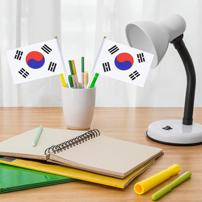 South Korea Flag Small Korean Flag 12 Pack Mini Hand Held South Korean Flags on Sticks for Party Parades Sports Events Patriotic Holiday Decorations