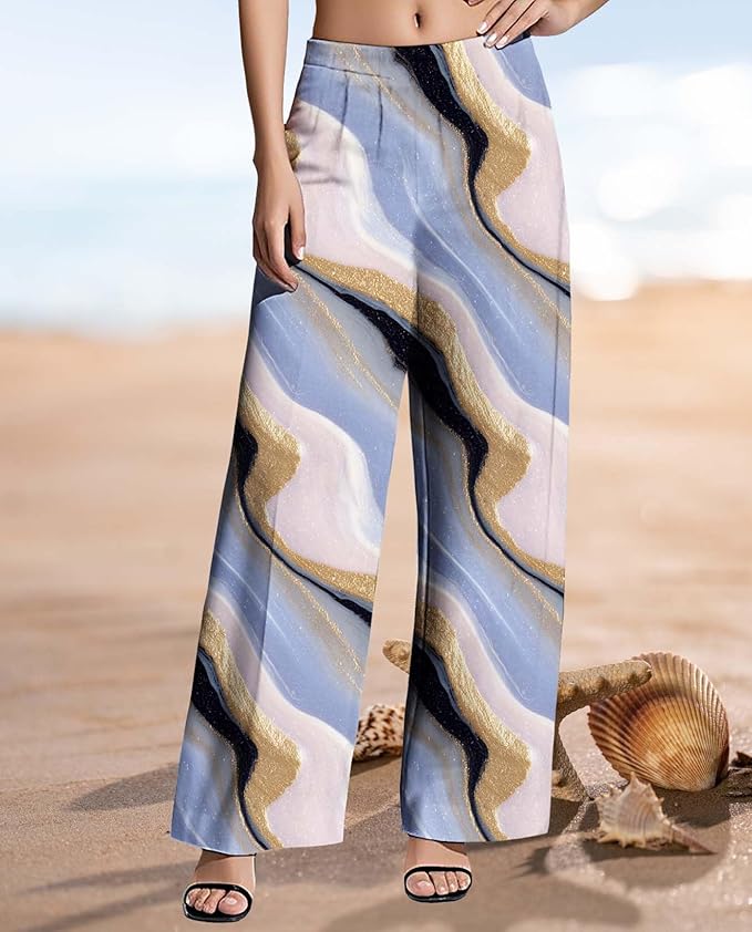 Womens Boho Pants Casual Oversize High Waisted Wide Leg Trousers Pattern Printed Ourdoors Pant for 2025 Summer